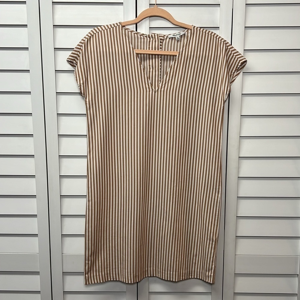 Madewell Striped Button Back Easy V-Neck Dress Size XXS Stripe Earthen Clay - Picture 4 of 11